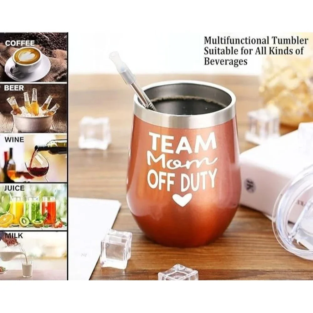 Team Mom Off Duty 12oz Tumbler Mug Rose Gold
